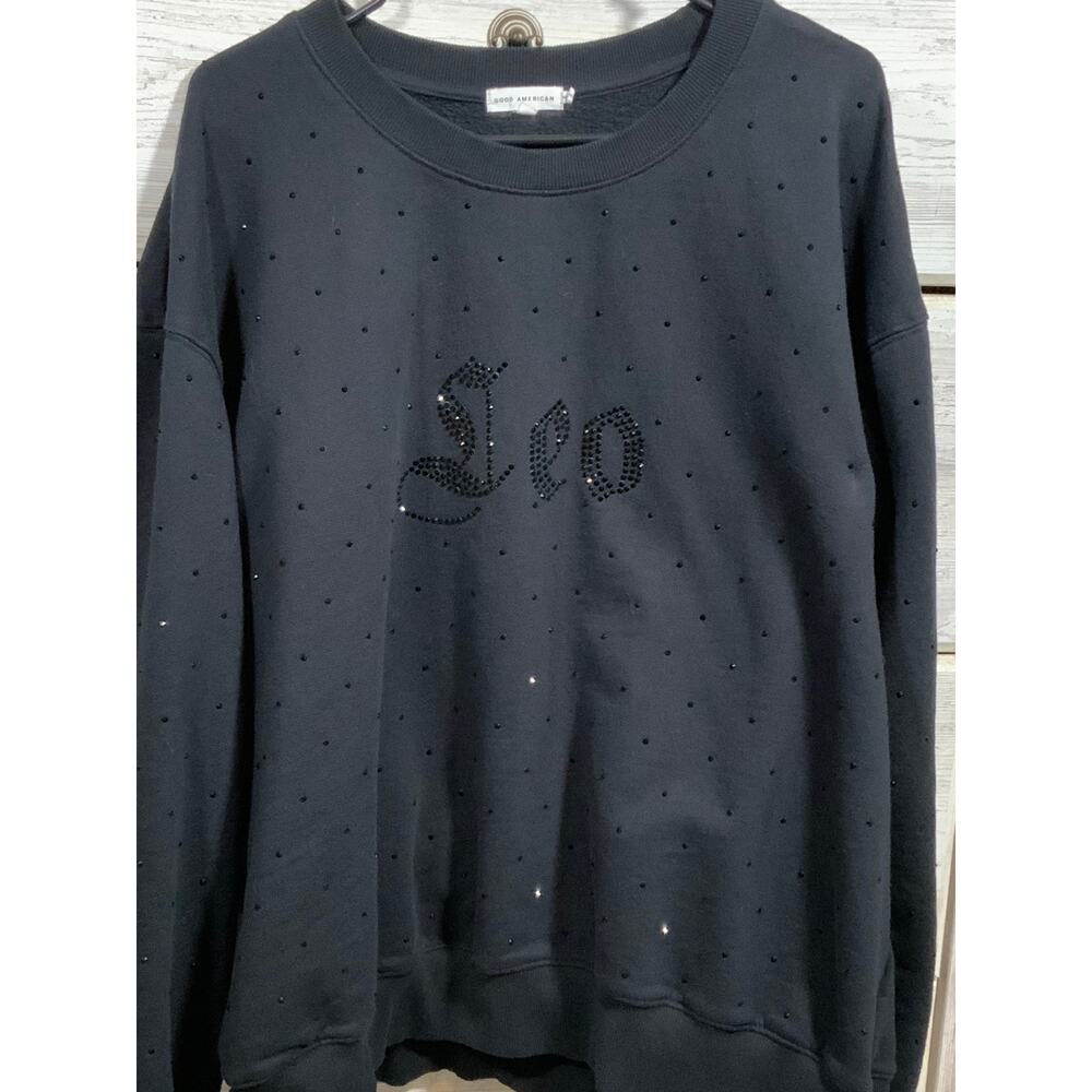 Good American Black Rhinestone Leo Zodiac Sweatshirt- 3XL